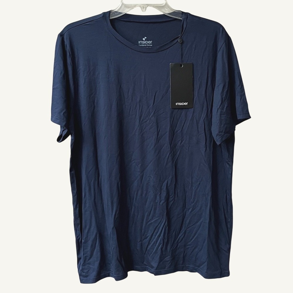Insider Short Sleeve Tech Performance T Shirt Mens Large Navy Blue Modal NWT